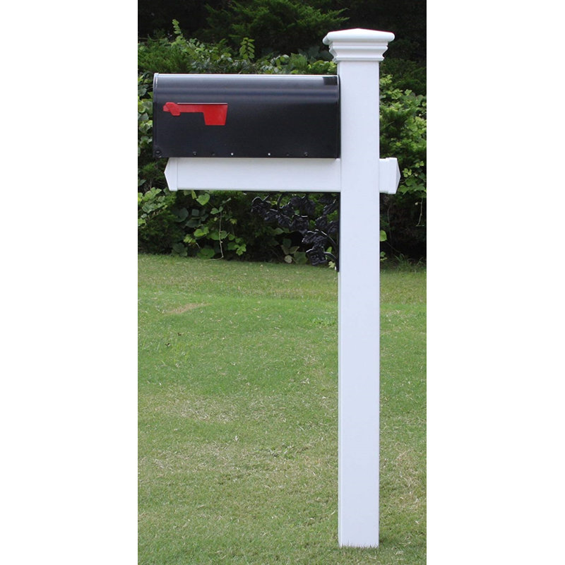 Black and White Vinyl Mailbox Post with Decorative Rose Bracket