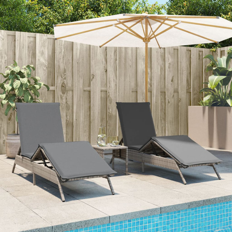  Sun Lounger Set Of 2 Grey PE Rattan 2-Seater, Gray, Cream White