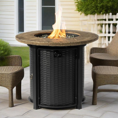 Foyer de table au gaz propane 30 po, foyer rond en acier de 50 000 BTU avec finition imitation grain de bois pour la terrasse extérieure - noir
