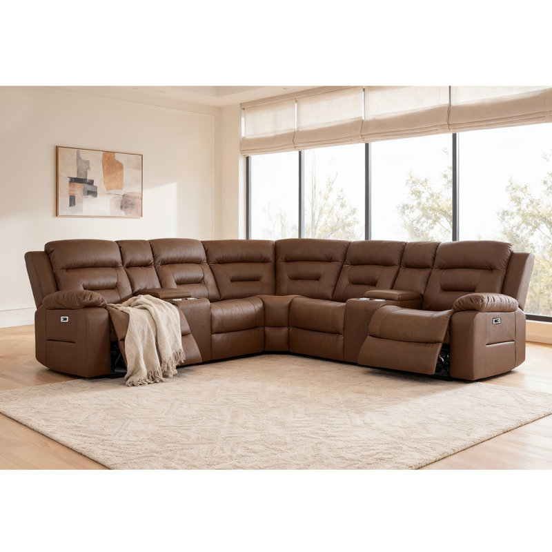 7-Piece Power Recliner Chair Reclining Sectional with 2 Power Recliners and Built-in USB Port Hidden Cupholder