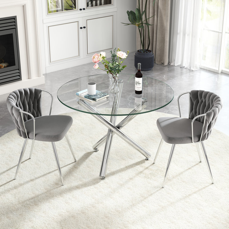 Ensemble de table de salle à manger Elegant, Gris,  3 pièces: table, 2 chaises, Argent argent