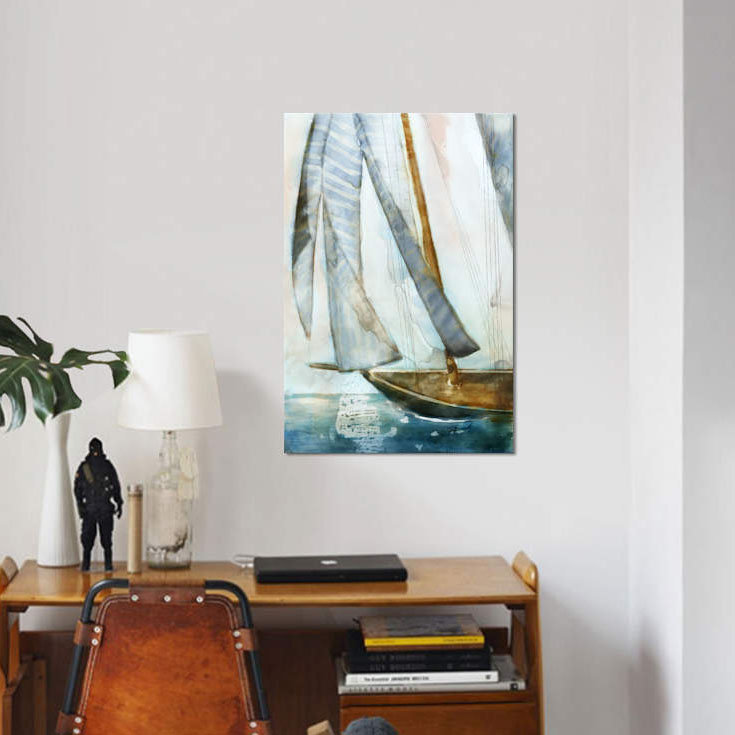 «Sailboat Blues I», reproduction sur toile, H 12 po x l 8 po x P 0,75 po, Toile tendue, Pas de tapis