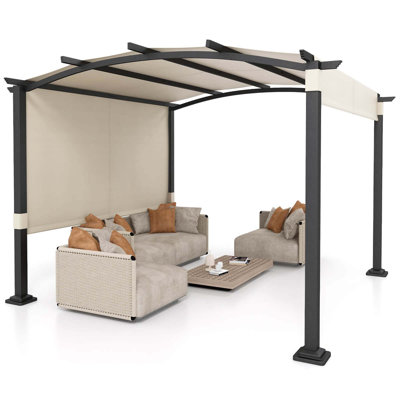 Costway 10' X 10' Outdoor Pergola With Retractable Sunshade Canopy Anchored Plates Patio