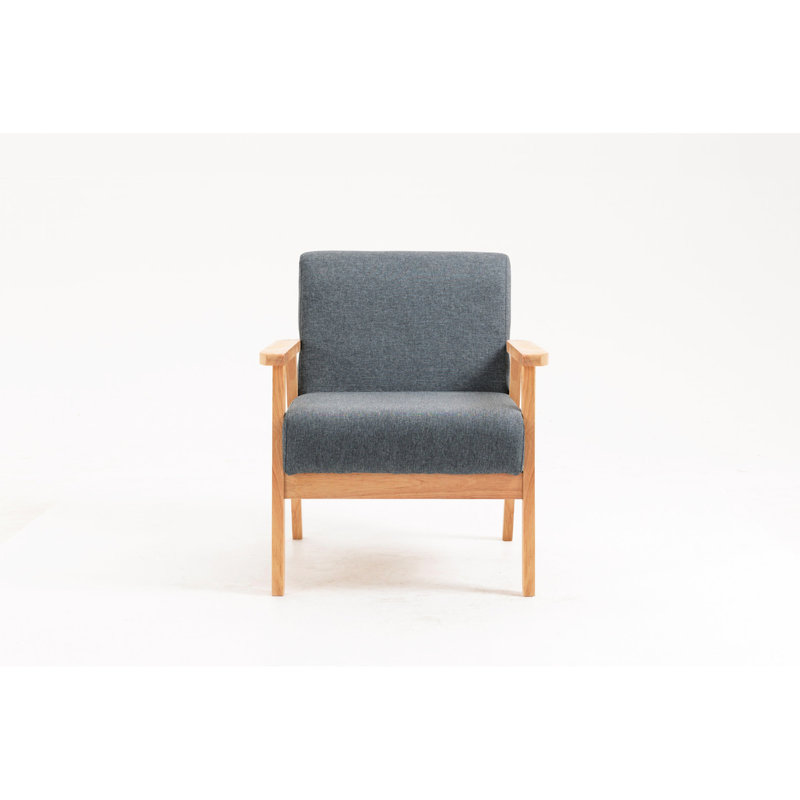 Chaise en tissu de lin gris, 25 po, structure en bois massif et accoudoirs naturels, coussin en mousse souple, 16,5 po de hauteur, 20,5 po de largeur, 19 po de profondeur, 21 po d'accoudoir, 14,17 po de hauteur
