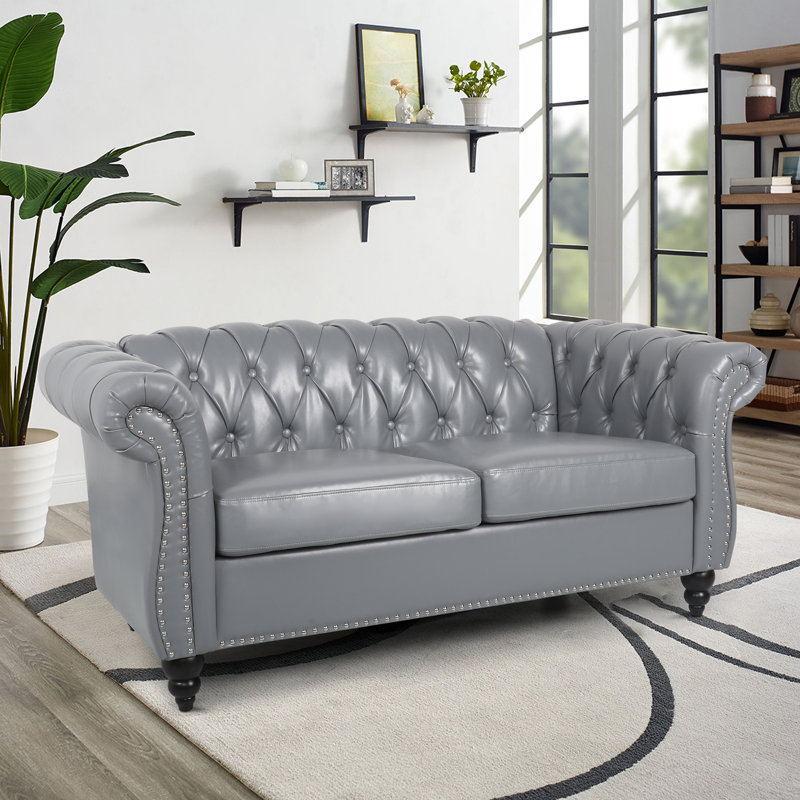 62'' Faux Leather Loveseat, Gray