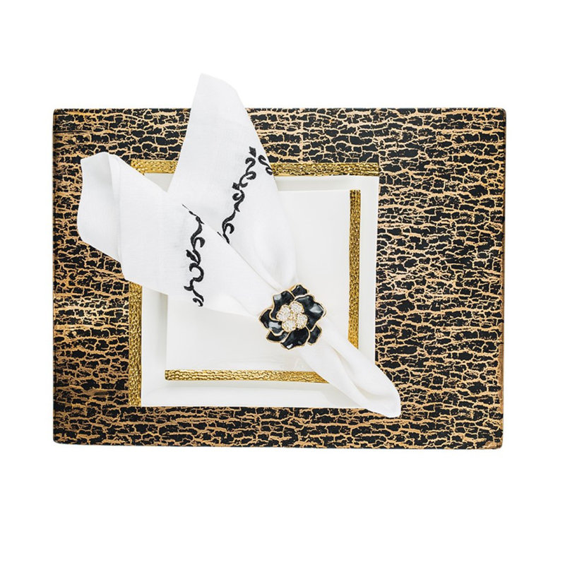 Gold And Black Etch Forest Glass Rectangular Placemat