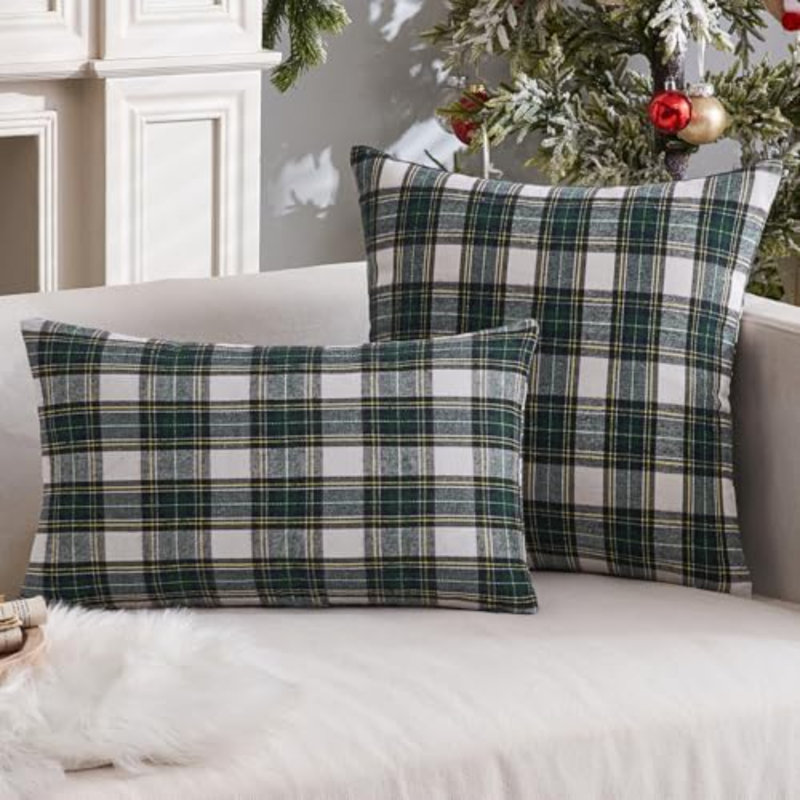 Housses de coussin de Noël écossais tartan écossais 20 x 20 bleu, Carreaux vert / blanc, Square 20"