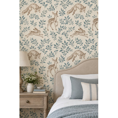 Fox Deer And Rabbit Wallpaper Vintage Woodland Toile Cream