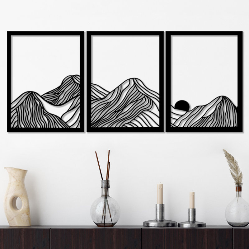 Elegant Decorative Metal Wall Accessory (3 Pieces), Black Finish, 15.0 x 19.3 inches | 100% Metal Construction, Thickness: 0.06 inches | Easy Wall Mounting, Perfect for Home Decor & Modern Living Spaces