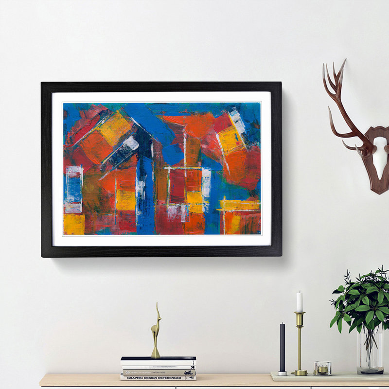 Abstract Art Painting Vol.465 by S.Johnson - Framed Print, 48cm H x 65cm W x 2cm D, Black Framed