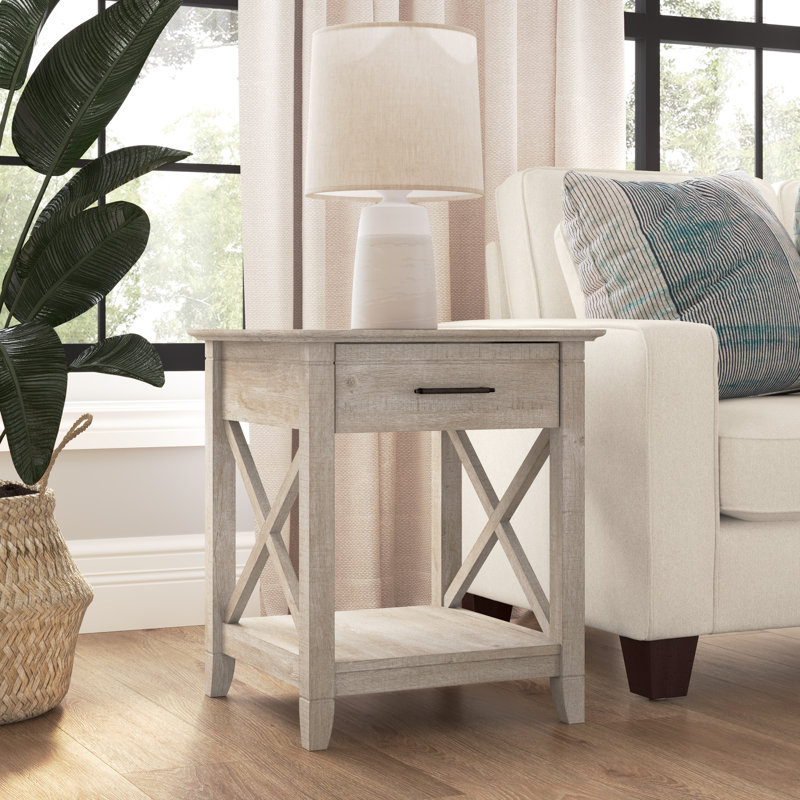 Huckins End Table with Storage, Washed Grey