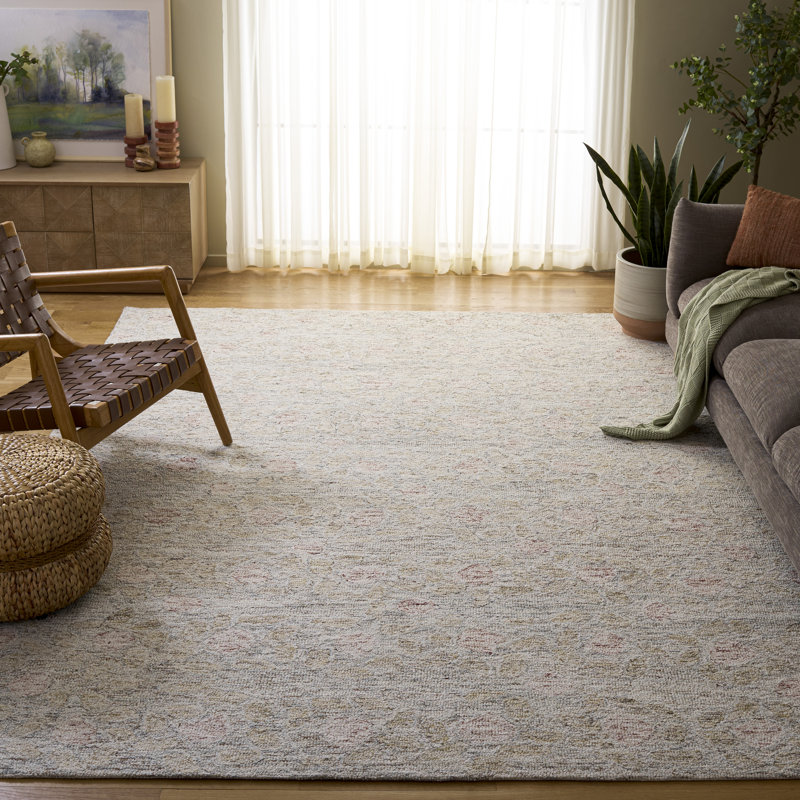 Ebony Hand Tufted Wool;Cotton Floral Rug, Rectangle 8' x 10'