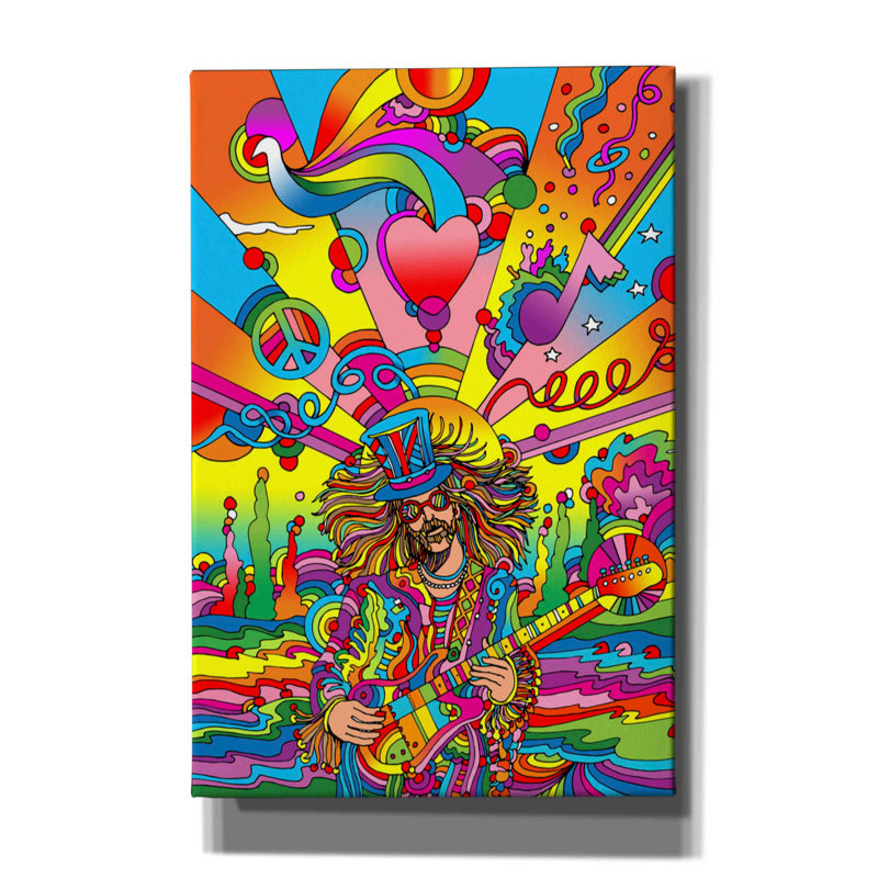 «Hippie Musician 3» par Howie Green, art mural sur toile, H 18 po x l 12 po x P 0,75 po