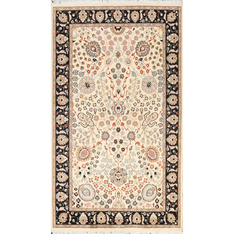 Tapis oriental à motif floral et teinture végétale Tabriz noué à la main 4 x 7