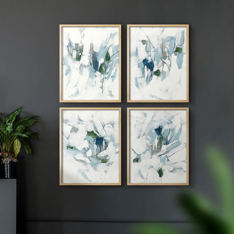 «GeometricInCoolVIIIP» - ensemble de 4 reproductions encadrées prêtes à accrocher encadrées, H 14 po x l 44 po
