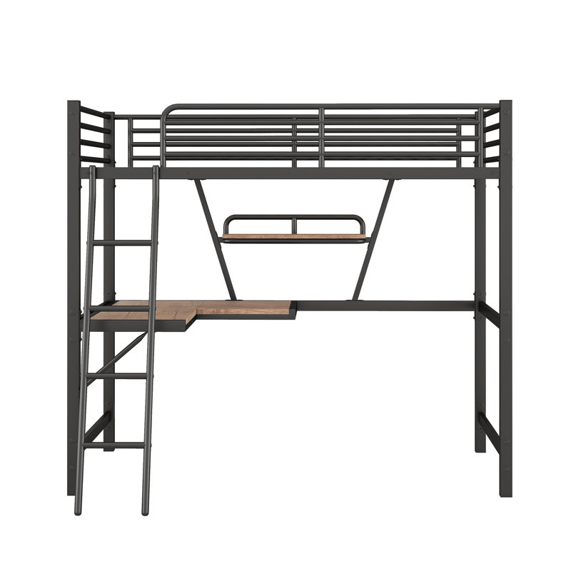 Lit mezzanine avec bureau et tablette pour enfants Columb, Noir, Lit simple