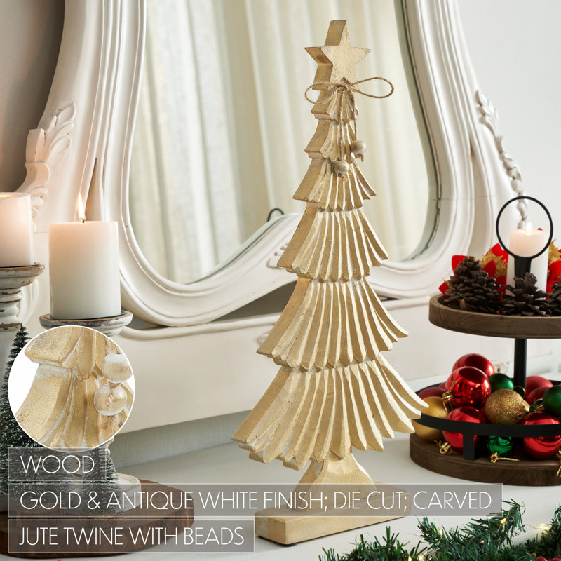 Arbre en bois doré Yuletide Glow, H 17 po x l 8 po x P 2 po