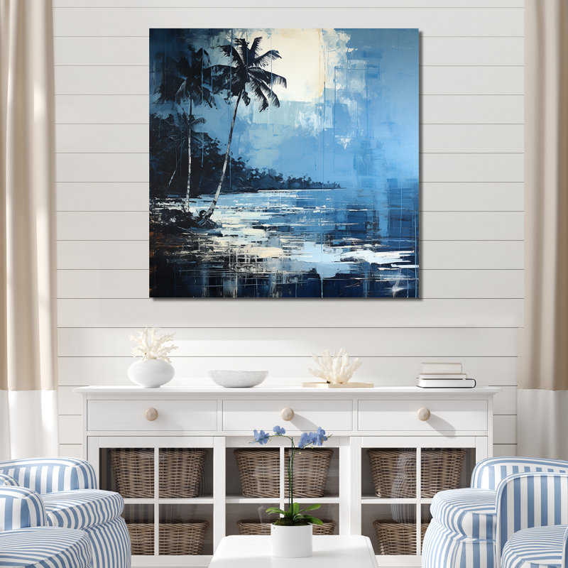 Impression sur toile de tropical tropical bleu et gris Palmtree III - Nautique et plage, Toile tendue