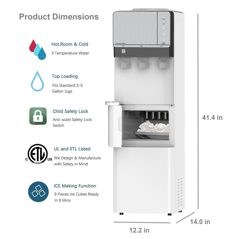 IKT Freestanding Top Loading Water Dispenser with Ice Maker 27 lbs. Daily Capacity, White
