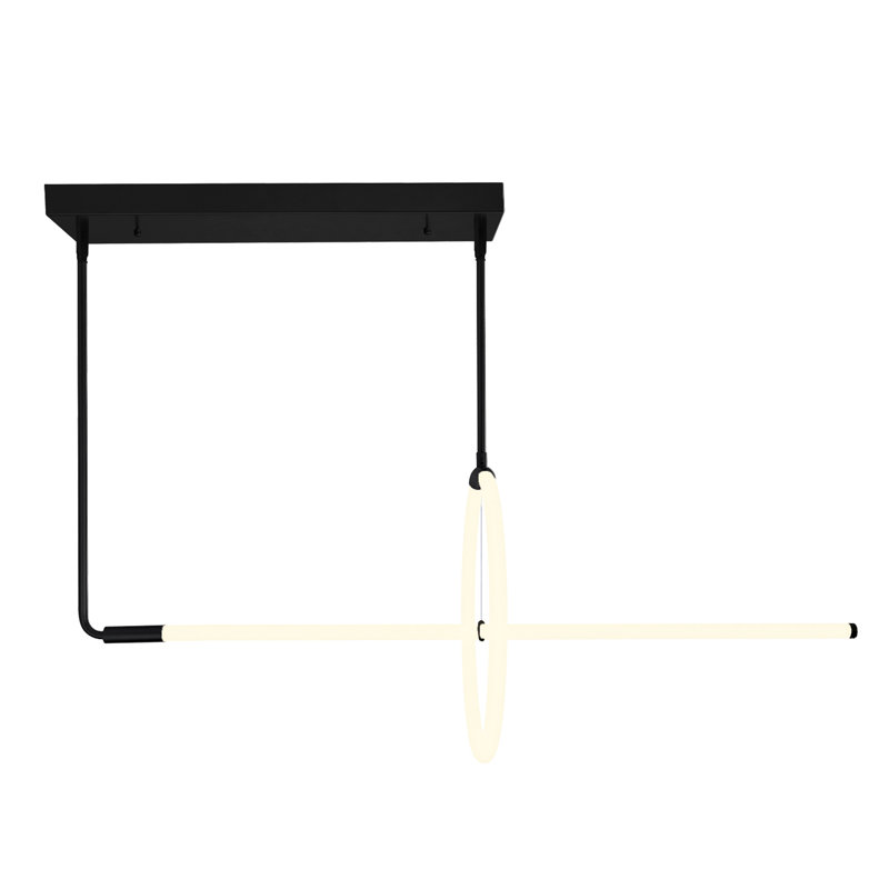 40'' Modern Geometric 2-Light LED Chandelier – Minimalist Linear and Ring Pendant Light for Dining Room, Foyer, or Kitchen – Integrated LED