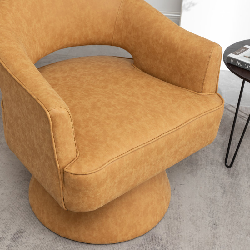 Kiersten Faux Leather Swivel Barrel Chair, Yellow Faux Leather, 1