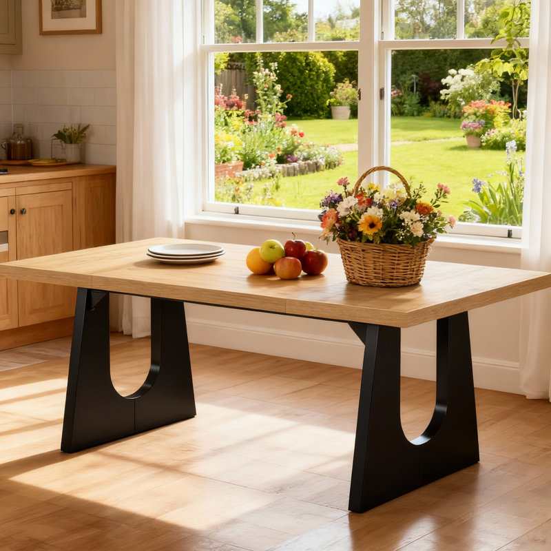 Table de salle à manger 71 po moderne avec cadre en métal robuste, mobilier haut de gamme haut de gamme, Bois naturel