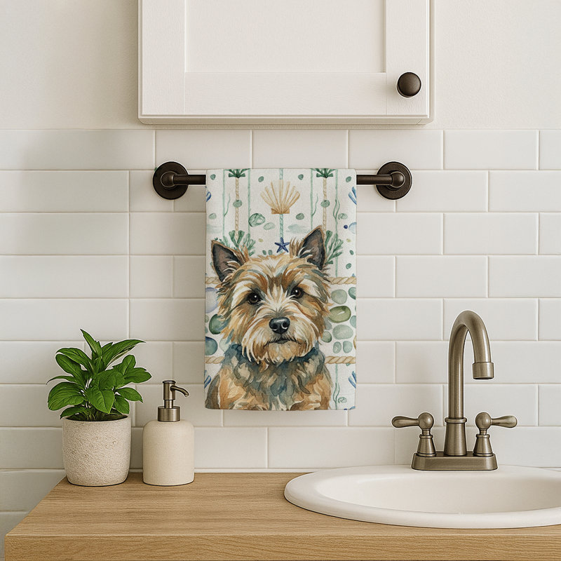 Cairn Terrier Coastal Sea Glass Kitchen Towel, Cairn Terrier