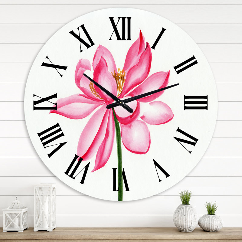Détail rétro d'un lotus rose - horloge murale traditionnelle, Surdimensionné