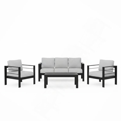 4-Piece Aluminum Patio Conversation Set, 5-Seat Outdoor/Patio Sofa With Thick Cushions & Frame And Coffee Table