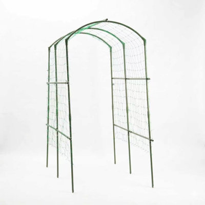 U-Shape Garden Arch, Adjustable Width Metal Plant Support, 80 Inch Height Cucumber Trellis for Raised Bed, Rustproof Steel Frame with Netting for Climbing Vegetables & Vines