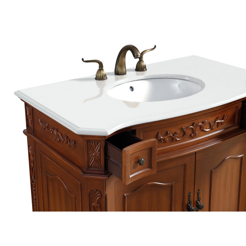 Ensemble de meuble-lavabo simple Lunette, Teck, Ivoire blanc, 36"