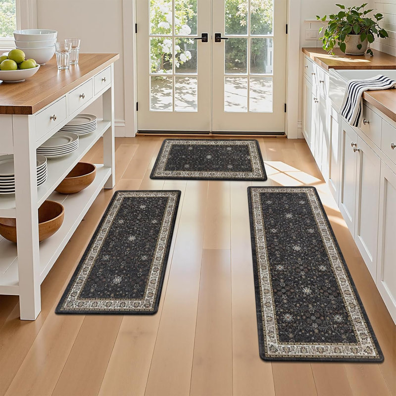 Tapis de cuisine antidérapant et antidérapant (ensemble de 3), Noir