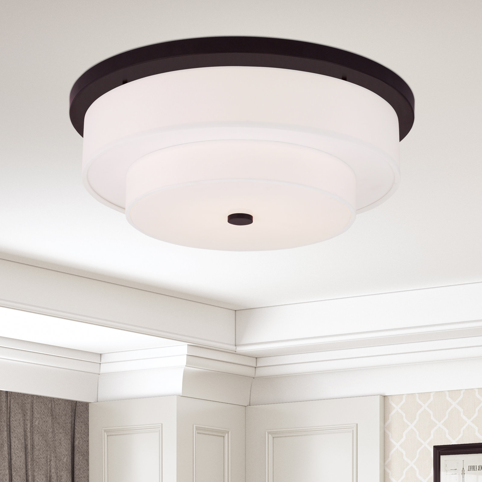 Flaire 4 Light Flush Mount, English Bronze, 8" H x 21.5" W x 21.5" D, 4 Lights