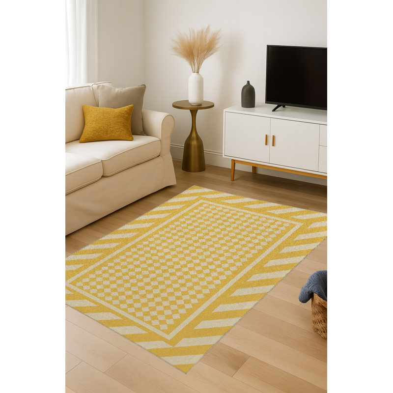 Tapis jaune tissé à envers lavable traditionnel Mosso, 3 pi 11 po x 5 pi 11 po