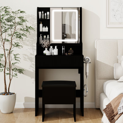 Vanity Desk With Stool, Mirror, and Light