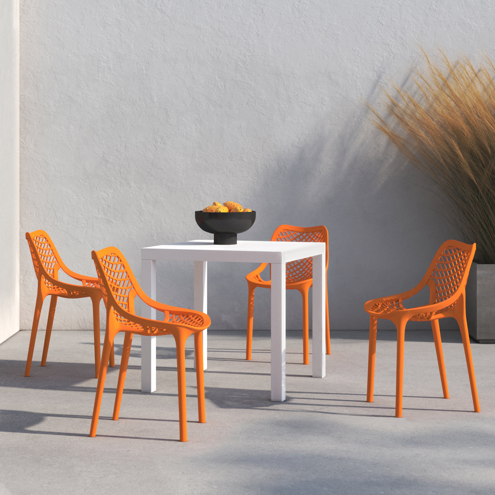 Asherton 32" Patio Dining Set, White/Orange