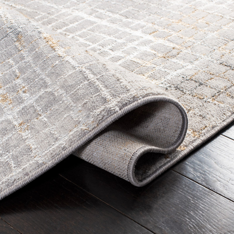 Tapis gris / doré à motif abstrait Kornegay, Carré 8 pi
