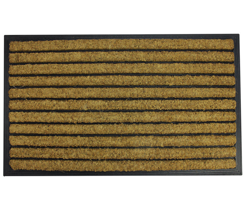 Black and Brown Striped Coir Outdoor Rectangular Doormat 29.5" x 17.75"