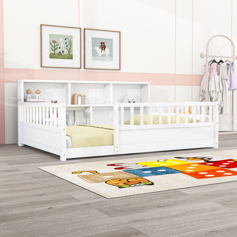 Lit en bois avec rangement latéral, Lit double, Blanc
