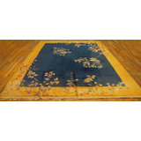 Wool Blue Hand Knotted Pile 1920s Floral Rectangle Antique Rug