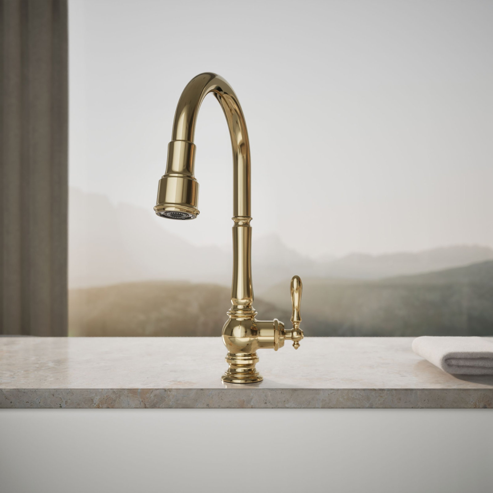 Artifacts Pull-Down Kitchen Faucet, Vibrant French Gold