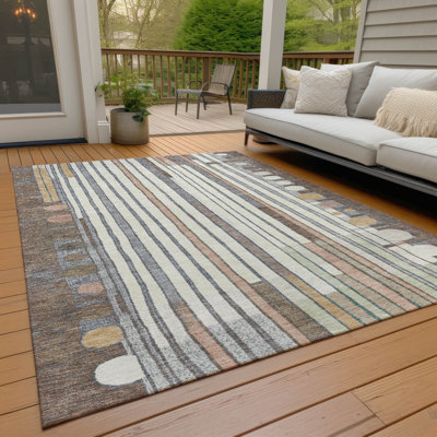 Machine Washable Indoor/Outdoor Husby ACN2189 Geometric Rug