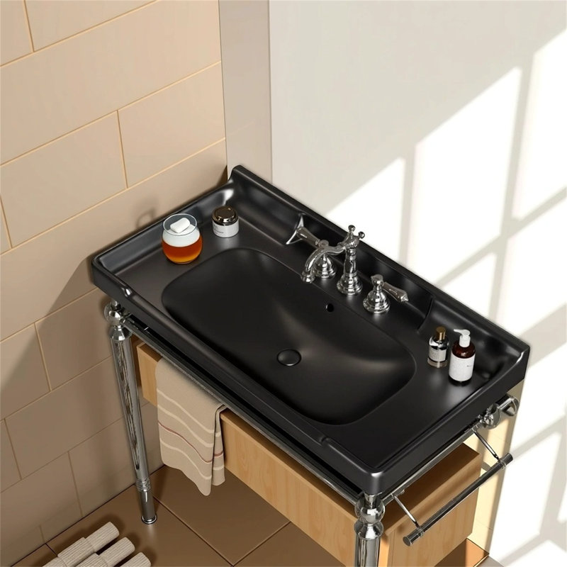 [36" Ceramic Bathroom Basin With 3 Pre-Drilled Holes]– No Cabinet/Faucet | Minimalist Small Space Sink | Durable Glazed Finish​