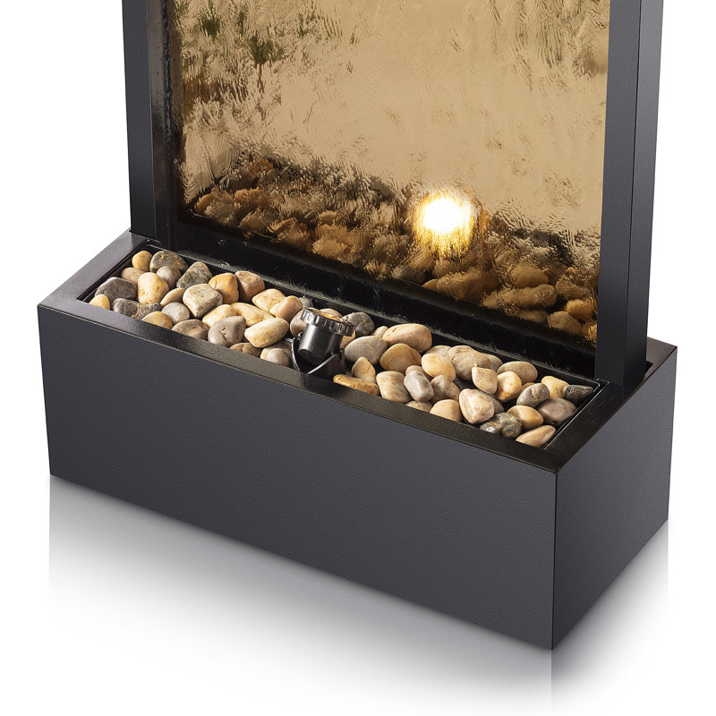 Mirror Indoor Waterfall Floor Fountain, 72" with LED Lights and Stones, Bronze, Bronze, 72" H x 24" W x 10" D