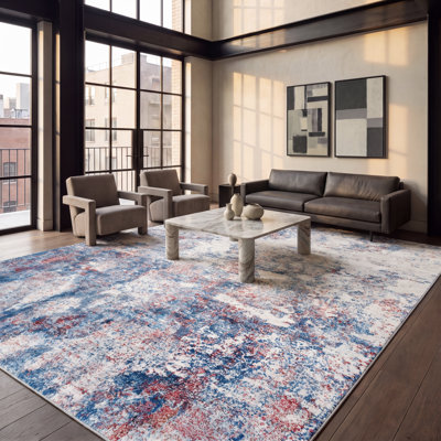 Tapis abstrait gris clair / bleu N'Keal