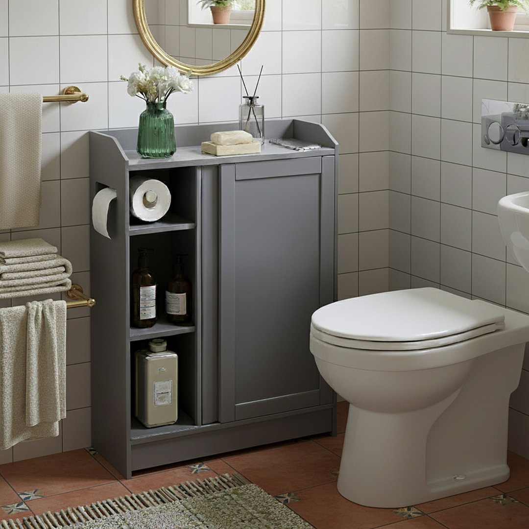 Storage Cabinet with Toilet Paper Holder and Brush Compartment, Sliding Doors, Adjustable Shelves Ebern Designs 