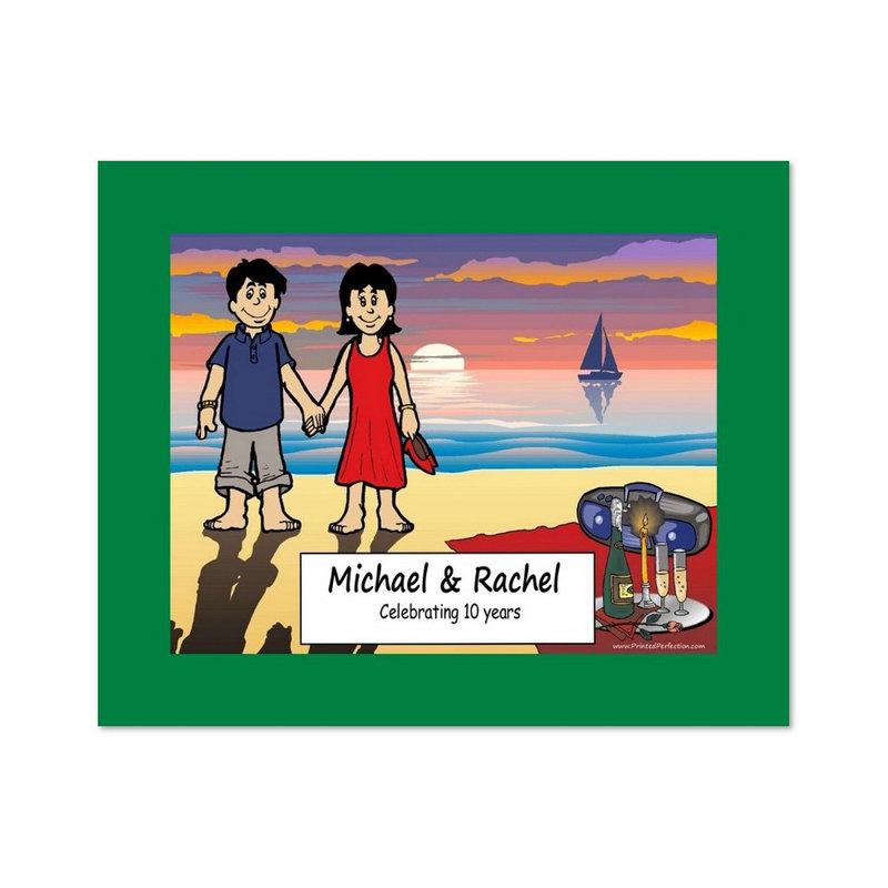 Personalized Lovers on the Beach Caricature with a Mat & Frame - Ready to hang!, Yes