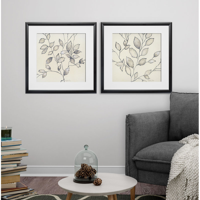 " Whispering Leaves " 2 - Pieces Painting Print, Black