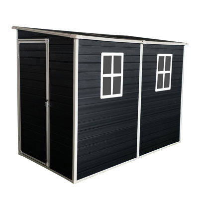 8X4 Ft Resin Shed With Floor. Waterproof, Lockable. - Exterior. Windows & Ventilation For Patio, Yard, Lawn 4X8ft Lockable, Waterproof. -. - Black
