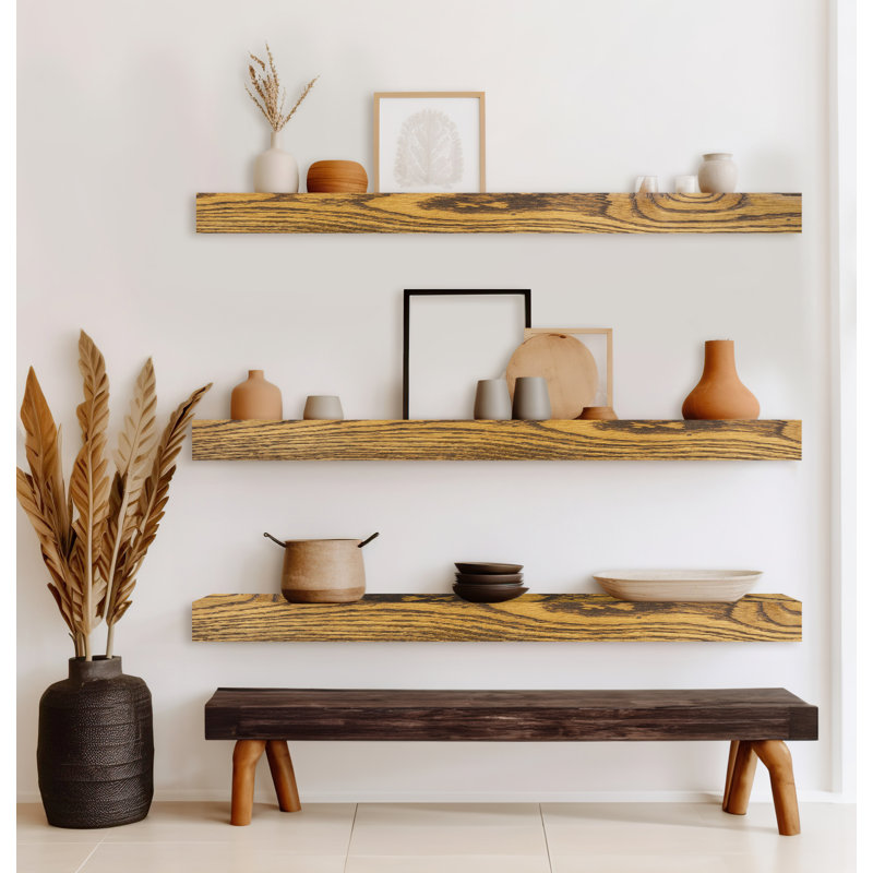 3 Piece Oak Floating Shelf, 4" H x 53" W x 5" D